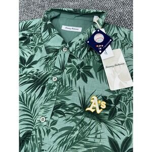 Athletics A's Tommy Bahama MLB Men's XXL (2XL) Green Hawaiian Aloha Camp Shirt